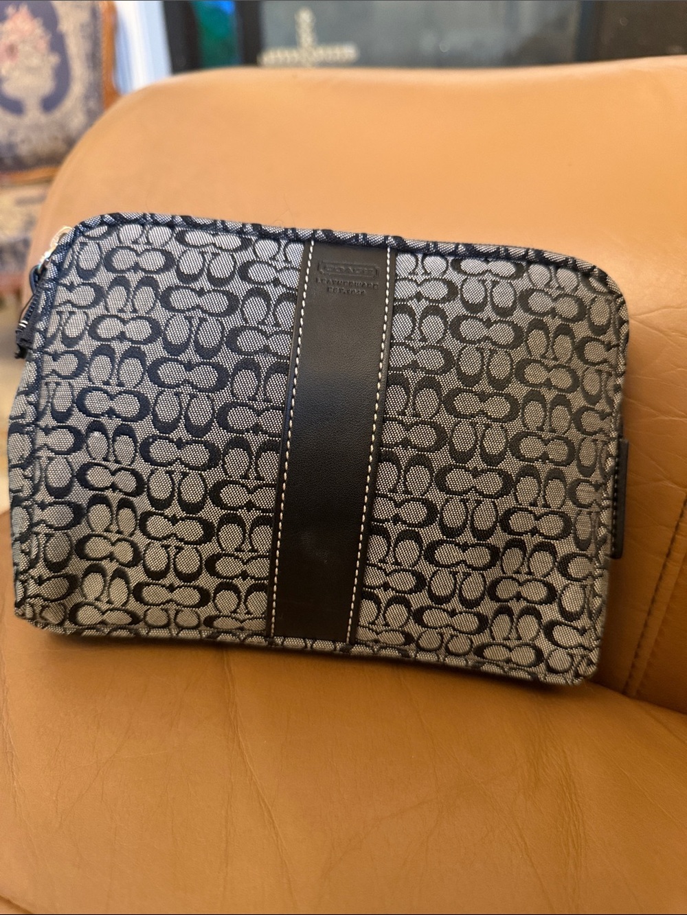 Coach Signature Jacquard Cosmetic Case in Gray and Black - Picture 8 of 10
